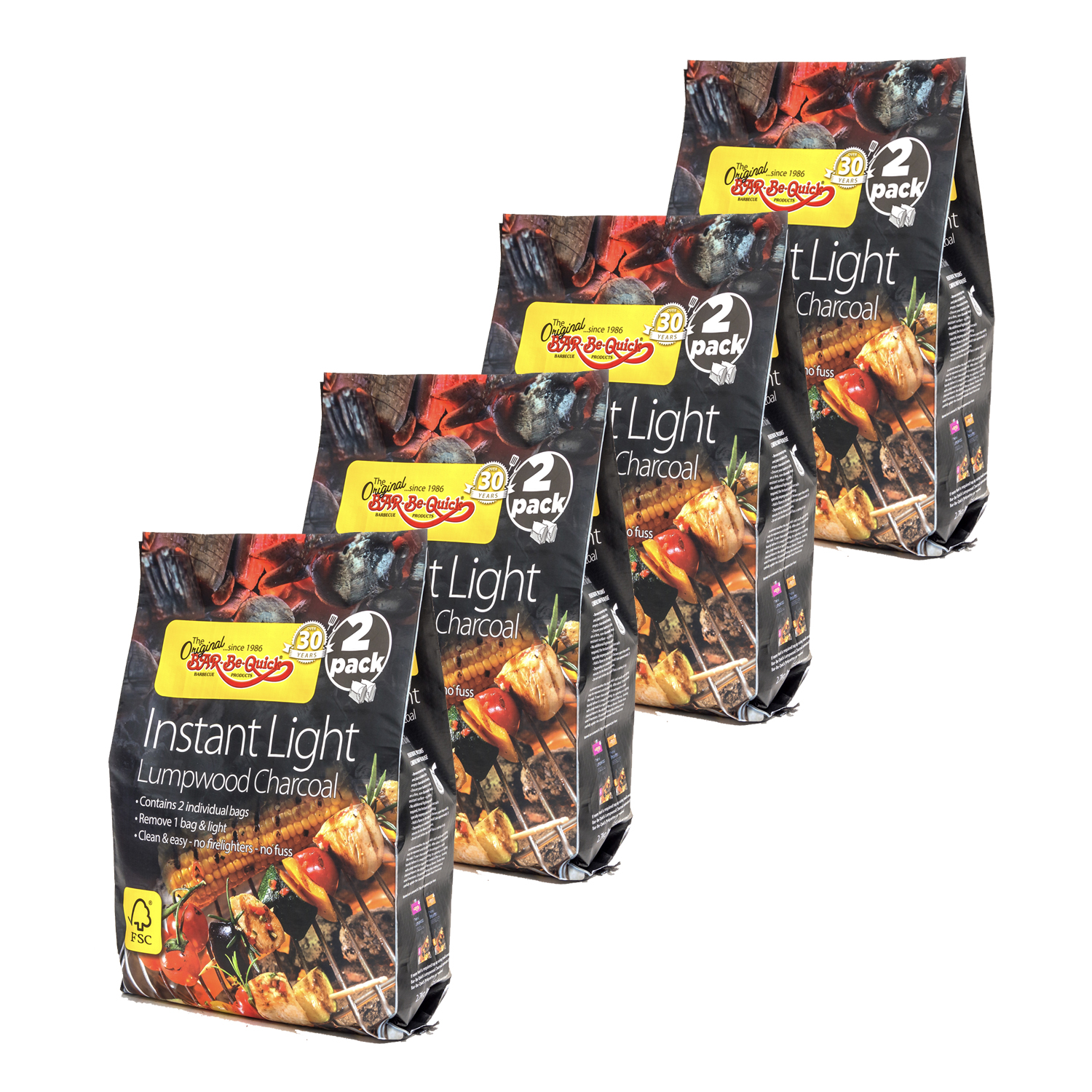 4 x 2 Pack BarBeQuick Easy Instant Light Lumpwood Charcoal BBQ